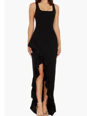 Dress the Population Charlene Ruffle Gown Black Formal Evening Dress Women’s M